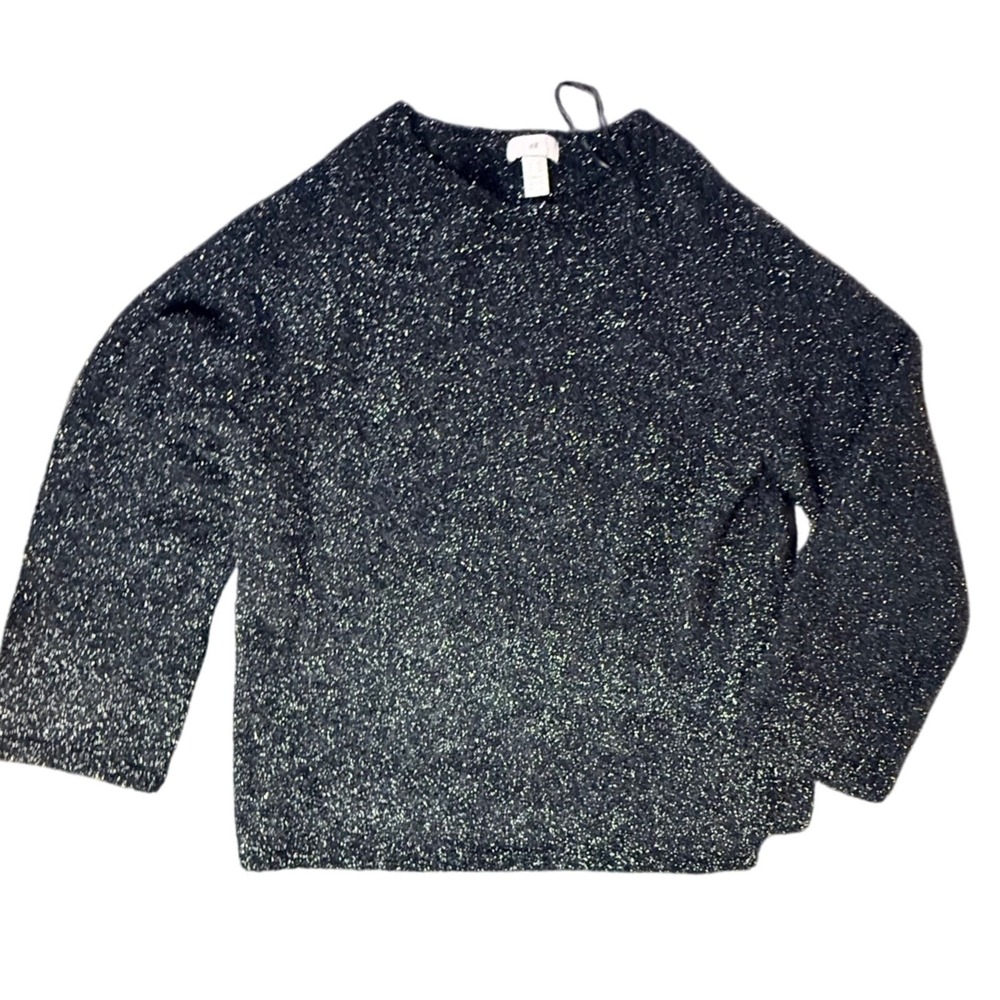 H&M Sparkly Black Knit Sweater Long Sleeve Mock Neck Cozy Pullover Women's L